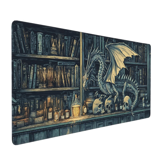 Aesthetic Dragon Gaming Mouse Pad, Deep Teal Gothic Desk Mat with Anti-Slip Base & Stitched Edges