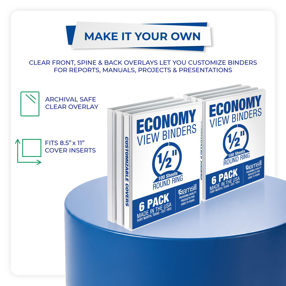 Samsill 0.5 Inch 3 Ring Binder, Economy Round Ring, Clear View Cover, 100 Sheet Capacity - for
