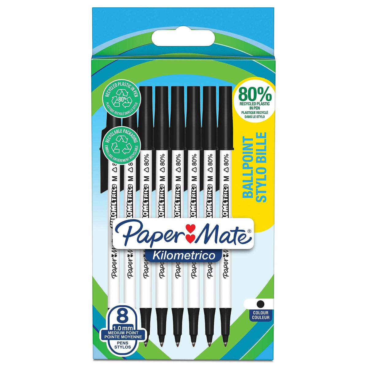 Paper Mate Kilometrico Ballpoint Pens | Long Writing with Medium Point (1.0mm) | Black Ink | 80%