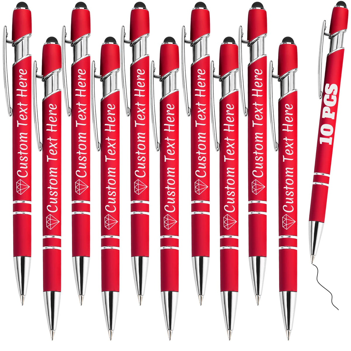 ABIsedrin Personalized Pens Bulk 10 with Name Custom Engraving Ballpoint Pens with Stylus Tip