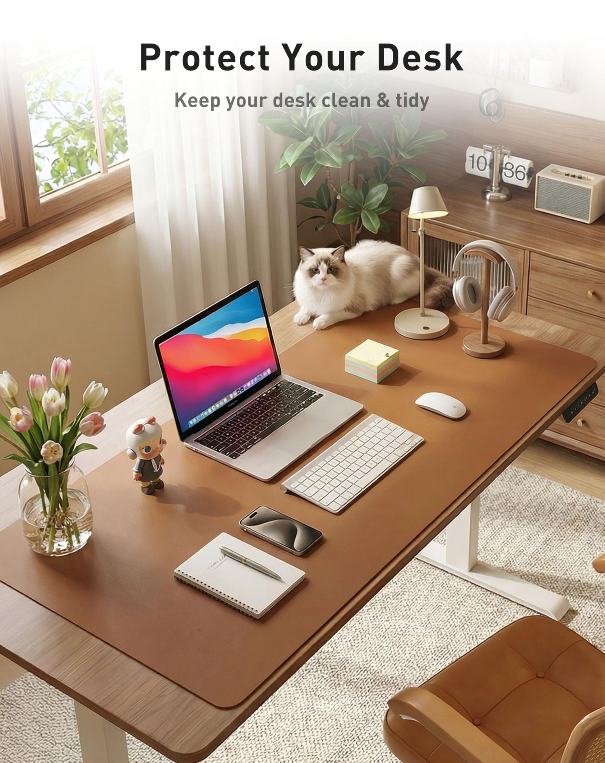 Aothia Faux Leather Desk Mat - Large Mouse Pad, Non-Slip PU Leather Blotter, Waterproof Writing