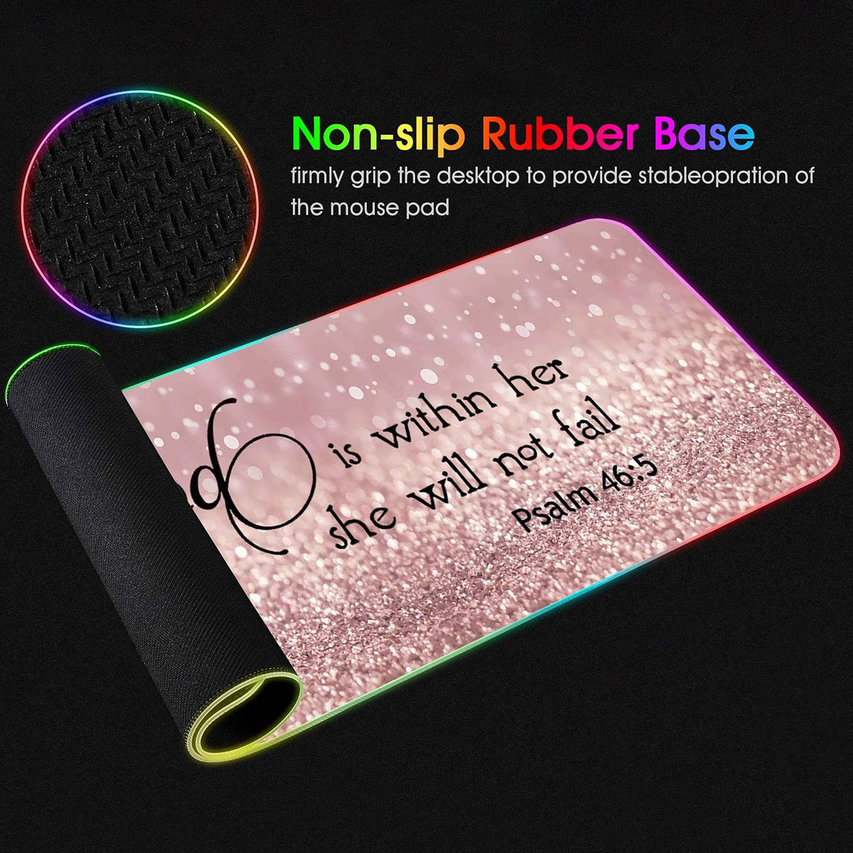 RGB Gaming Mouse Pad with Coffee Coaster, XXL Large Glowing LED Mousepad, Anti-Slip Rubber Base
