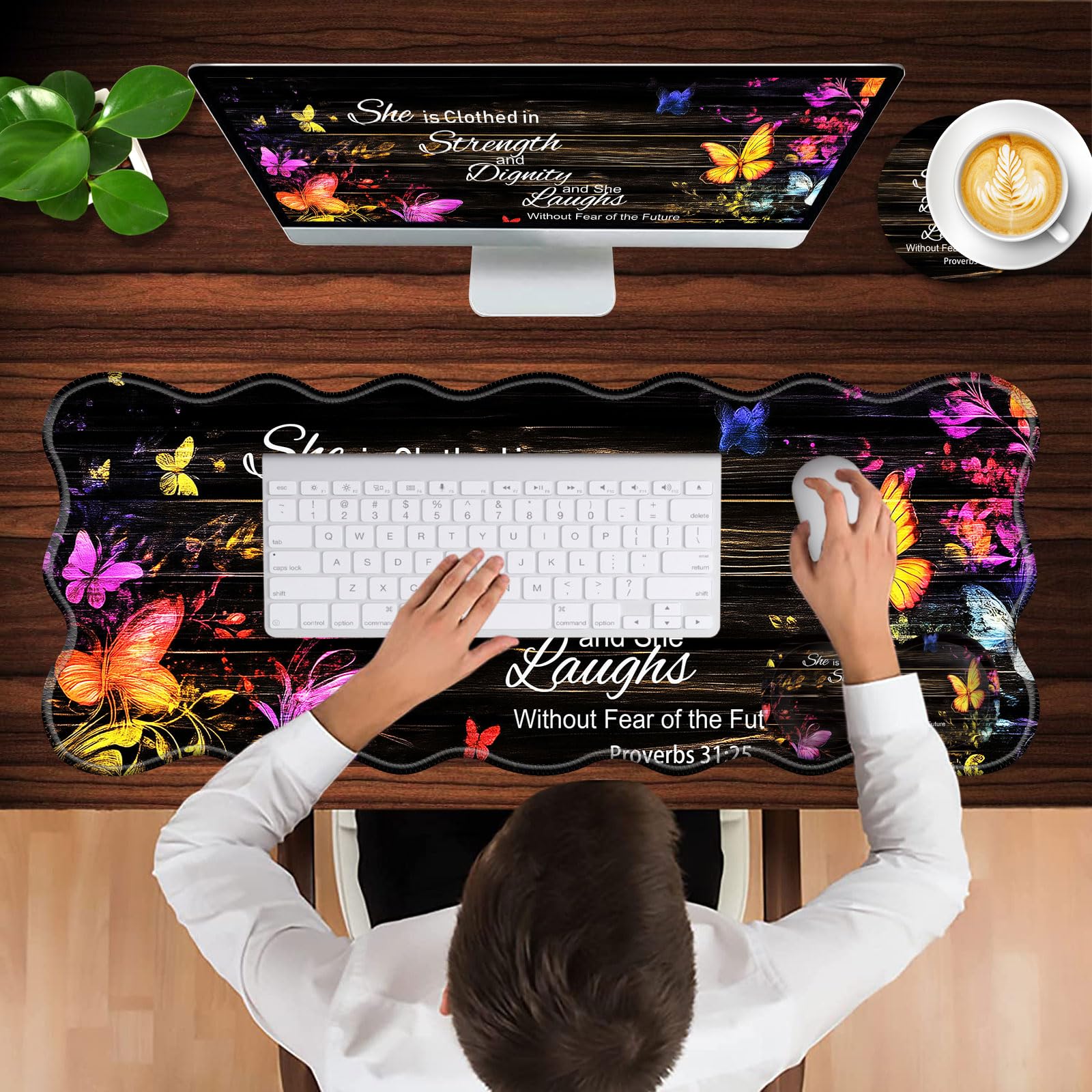CICPLKSE Mouse Pad with Wrist Support + Desk Mat + Coaster 3 in 1 Set, XL Large Gaming Mousepad