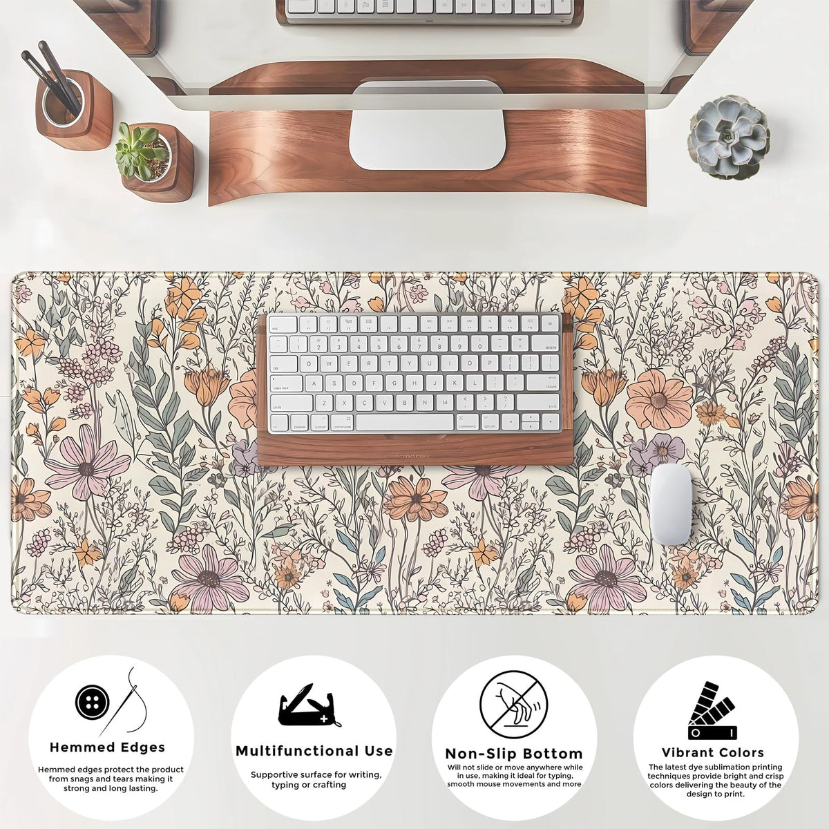 Floral Desk Mat Cute Wildflowers Large Mouse Pad Extended Plant Gaming Mousepad XL Keyboard Mouse