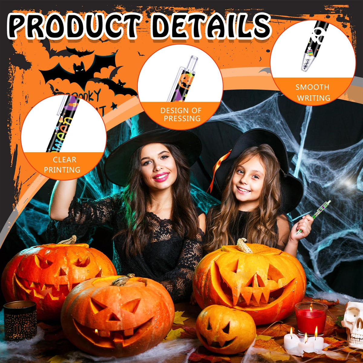 Leinuosen 72 Pcs Halloween Ballpoint Pen Bulk Ghost Gel Ink Pen Gift