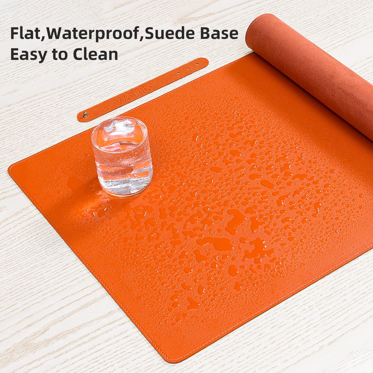 Wolaile PU Leather Desk Pad Blotter,Waterproof Orange Office Desk Mat for Women,Non-Slip Writing