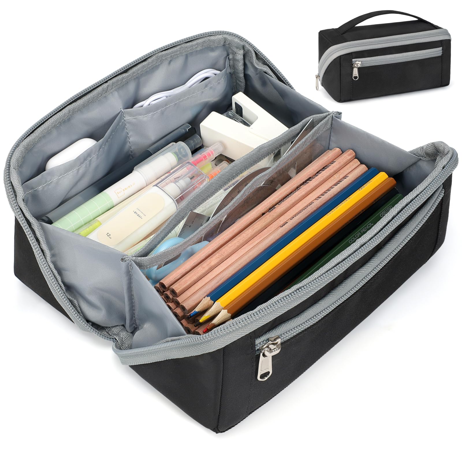 BrainyBees Large Capacity Pencil Case - Pencil Pouch for Teen Boys, Aesthetic Pouch Organizer with