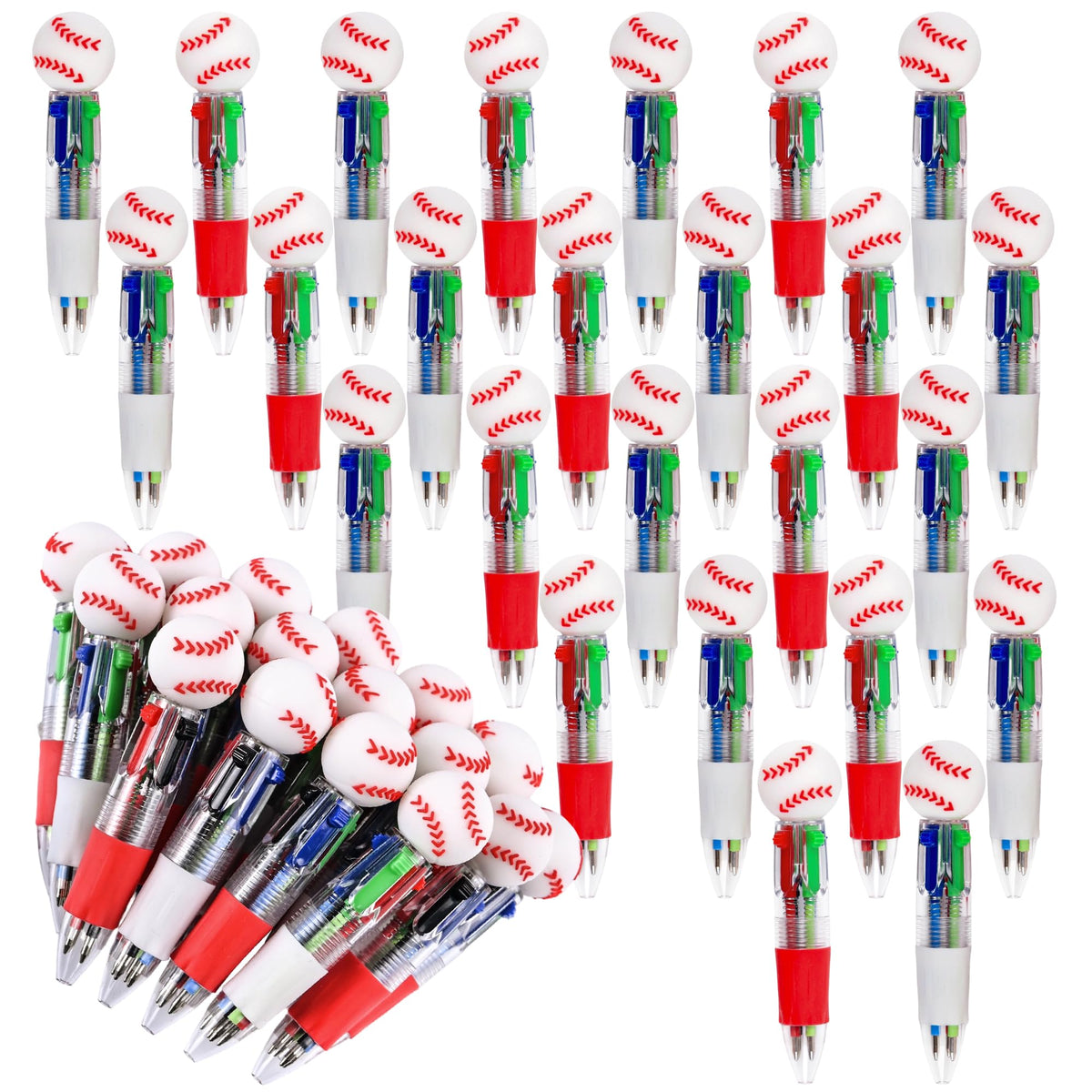 LiYiQ 25 Pcs Baseball Party Favor Multicolor Pen in One Cartoon Cute Fun 4-in-1 Cute Pens Bulk
