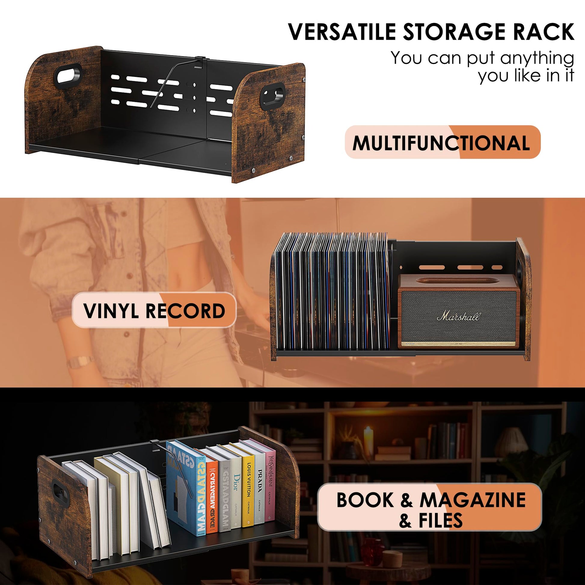 RUILALIFE Vinyl Record Storage Holder, Expandable Record Holder Rack With Movable Divider, 110 LP