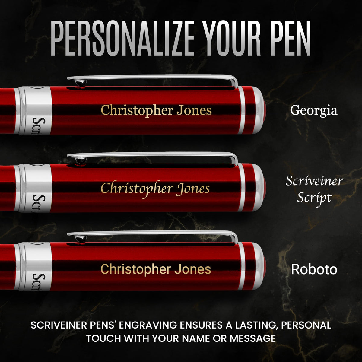 Scriveiner Personalized Deep Crimson Red Ballpoint Pen - Stunning Red Lacquer Luxury Pen with