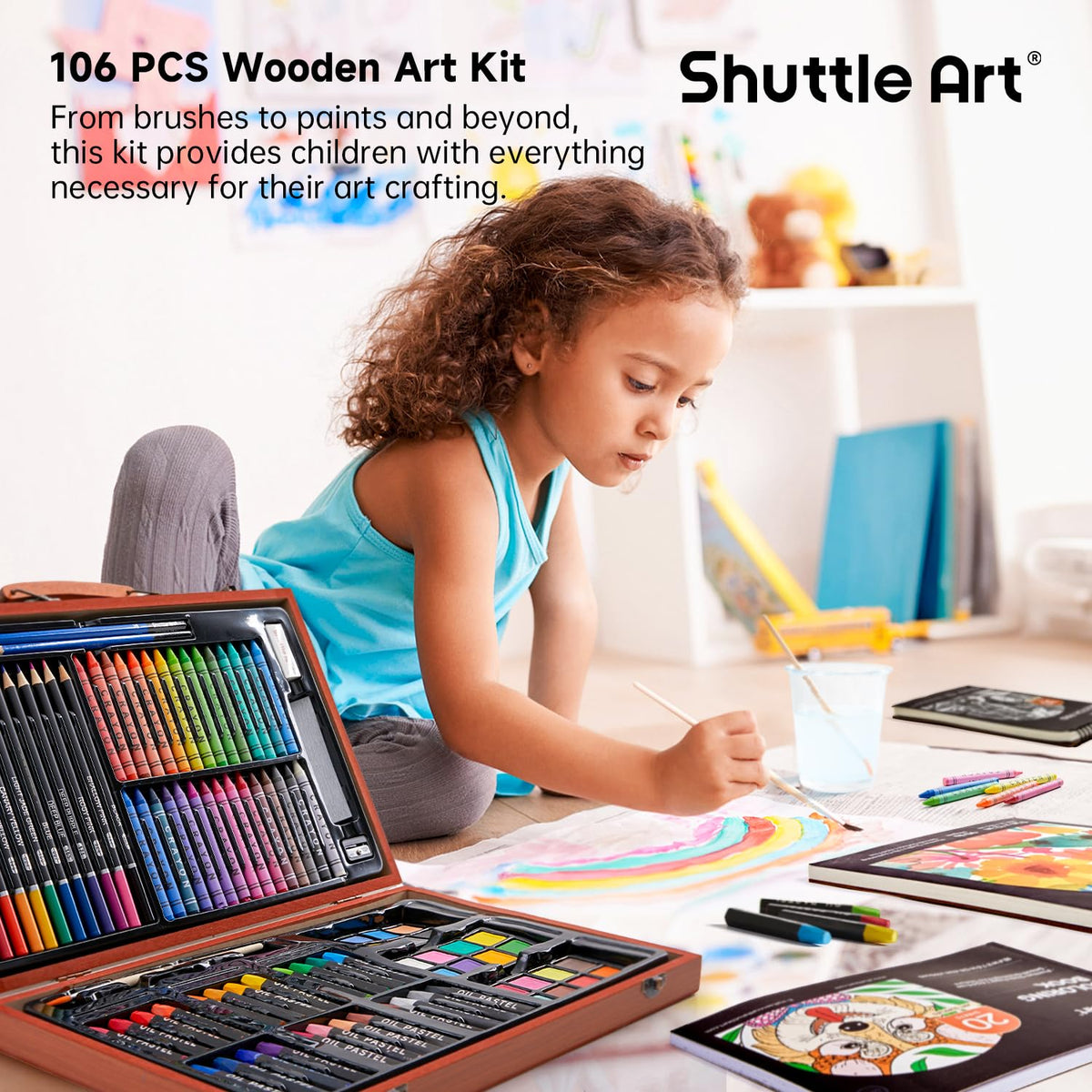 Shuttle Art 106 Piece Deluxe Art Set, Art Supplies in Wooden Case, Painting Drawing Art Kit with