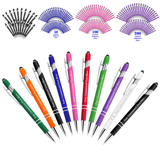 10 Pcs Colorful Personalized Pens in Bulk with Stylus Tip - Custom Print with Name 0.5 mm Soft