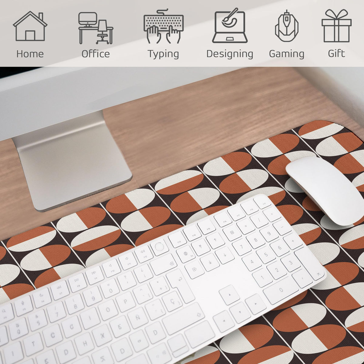 Ambesonne Mid Century Computer Mouse Pad, Repeating Bicolor Circles in Vertical Order with Varying
