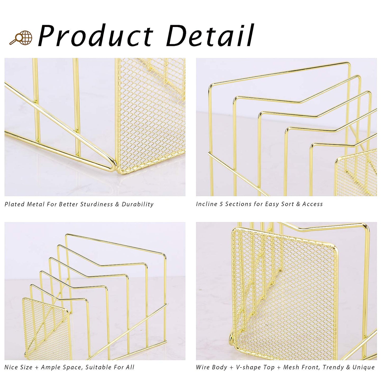 Z PLINRISE Incline File Sorter, Wire Magazine Holder Rack for Mails, Folders and Books, Desk Paper