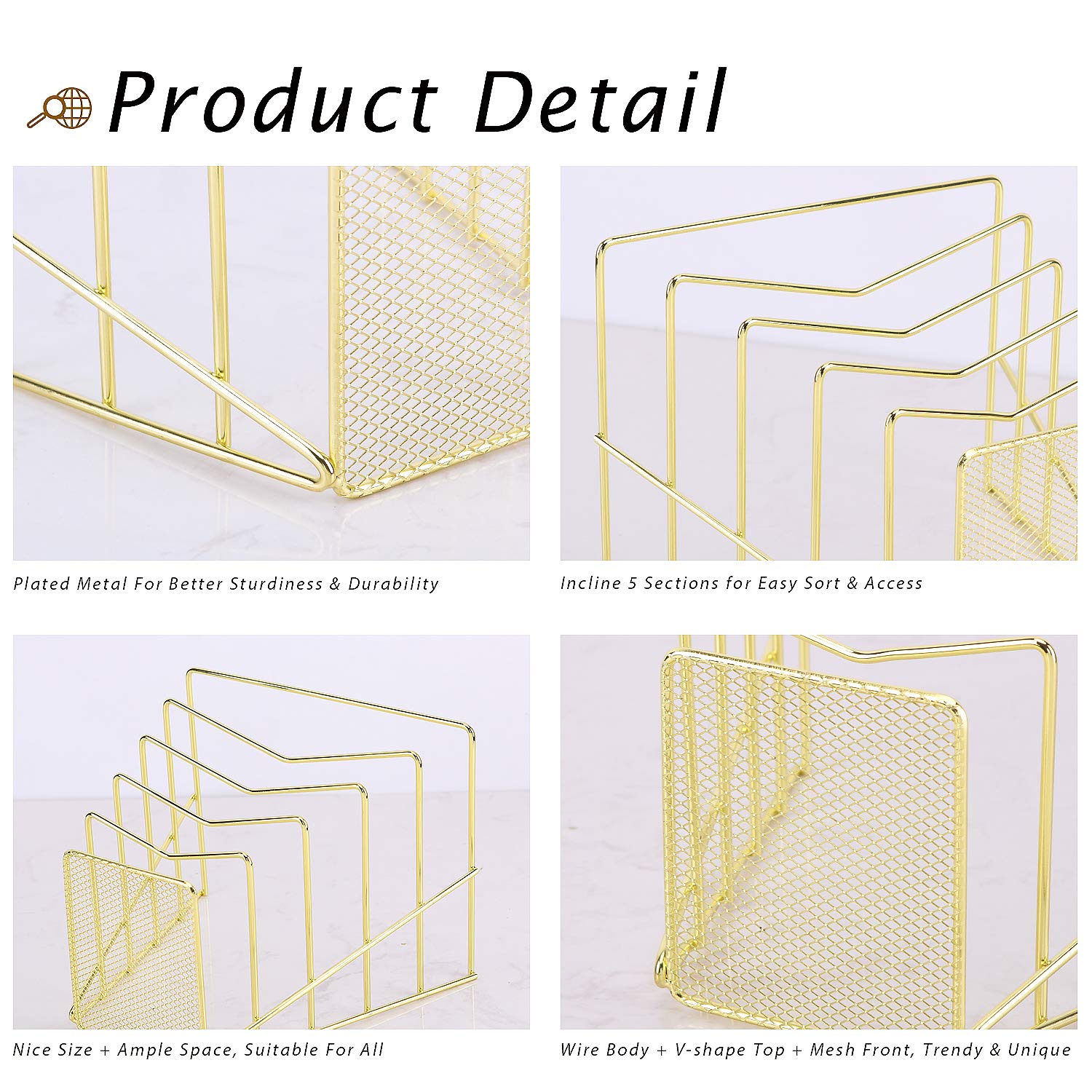 Z PLINRISE Incline File Sorter, Wire Magazine Holder Rack for Mails, Folders and Books, Desk Paper