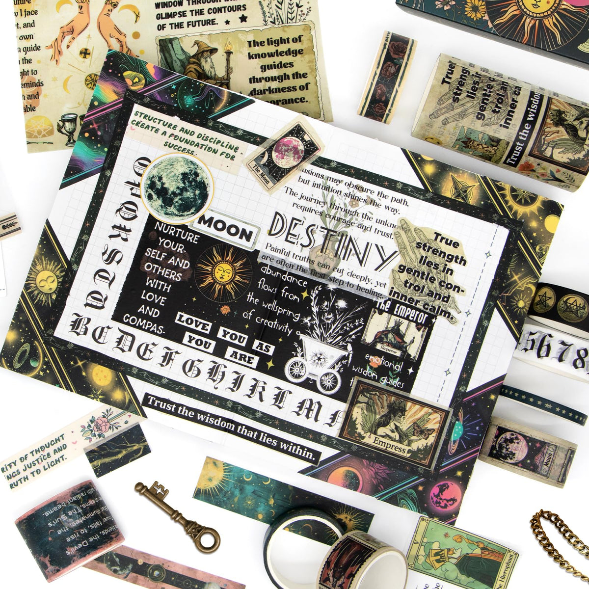29 Rolls Washi Tape Set - Tarot Theme Decorative Masking Tape Colored Patterns, Vintage Adhesive