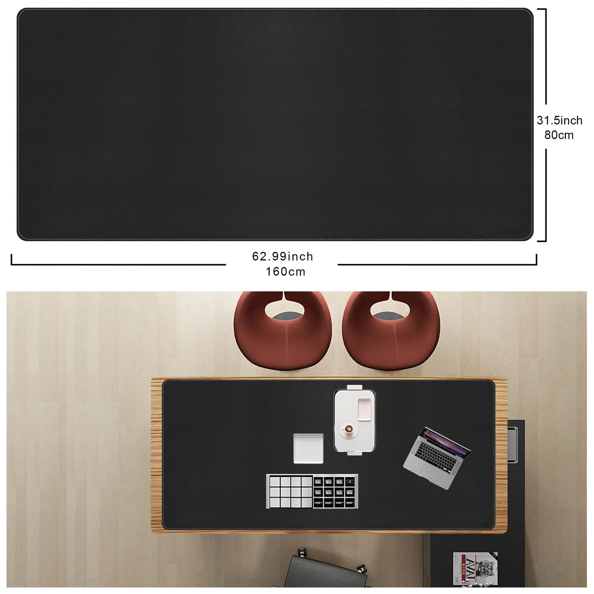 CENNBIE Leather Desk Mat, 63" x 31.4", Large Desk Pad Protector Black