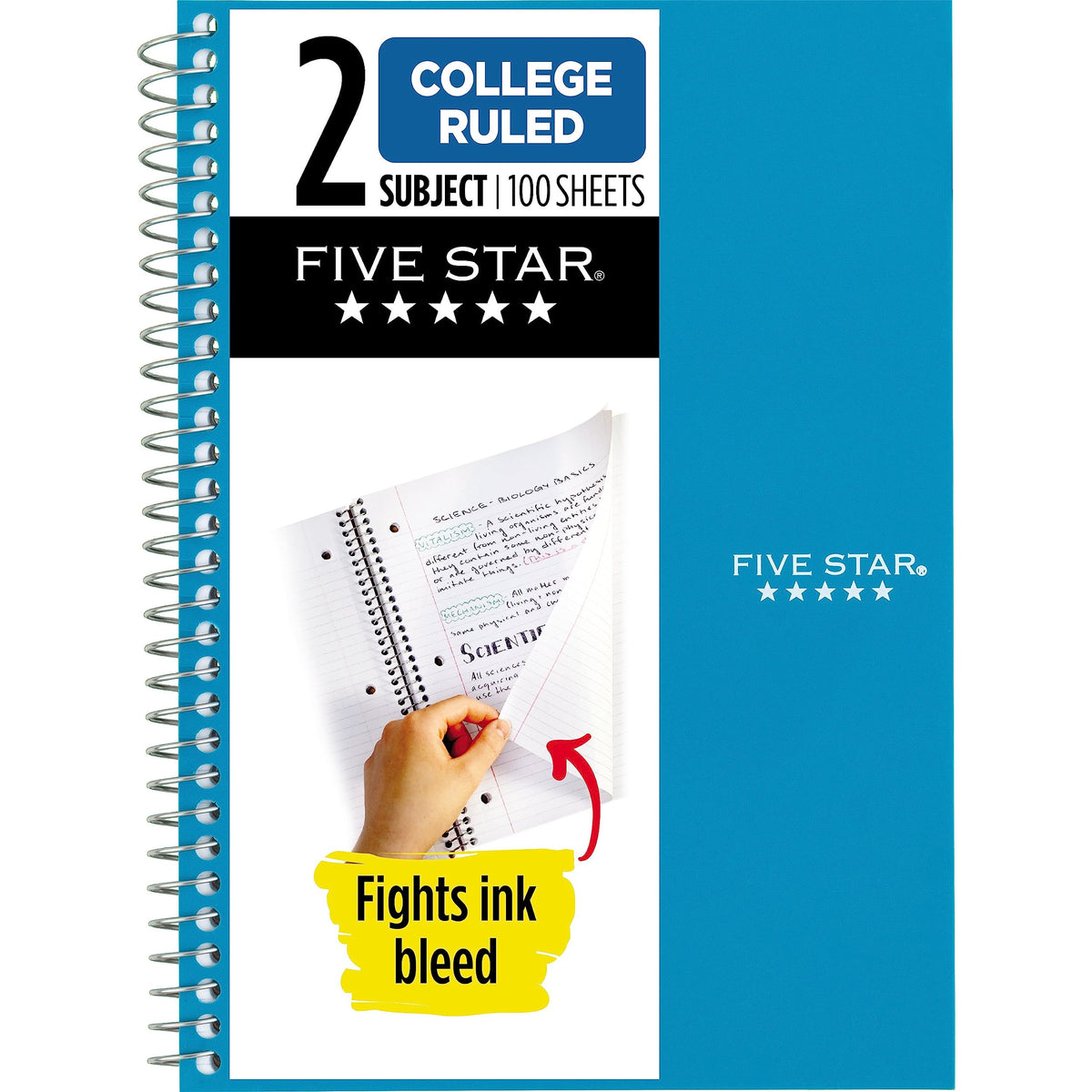 Five Star Small Spiral Notebook, 2 Subject, College Ruled Paper, 9-1/2" x 6", 100 Sheets, Teal Blue