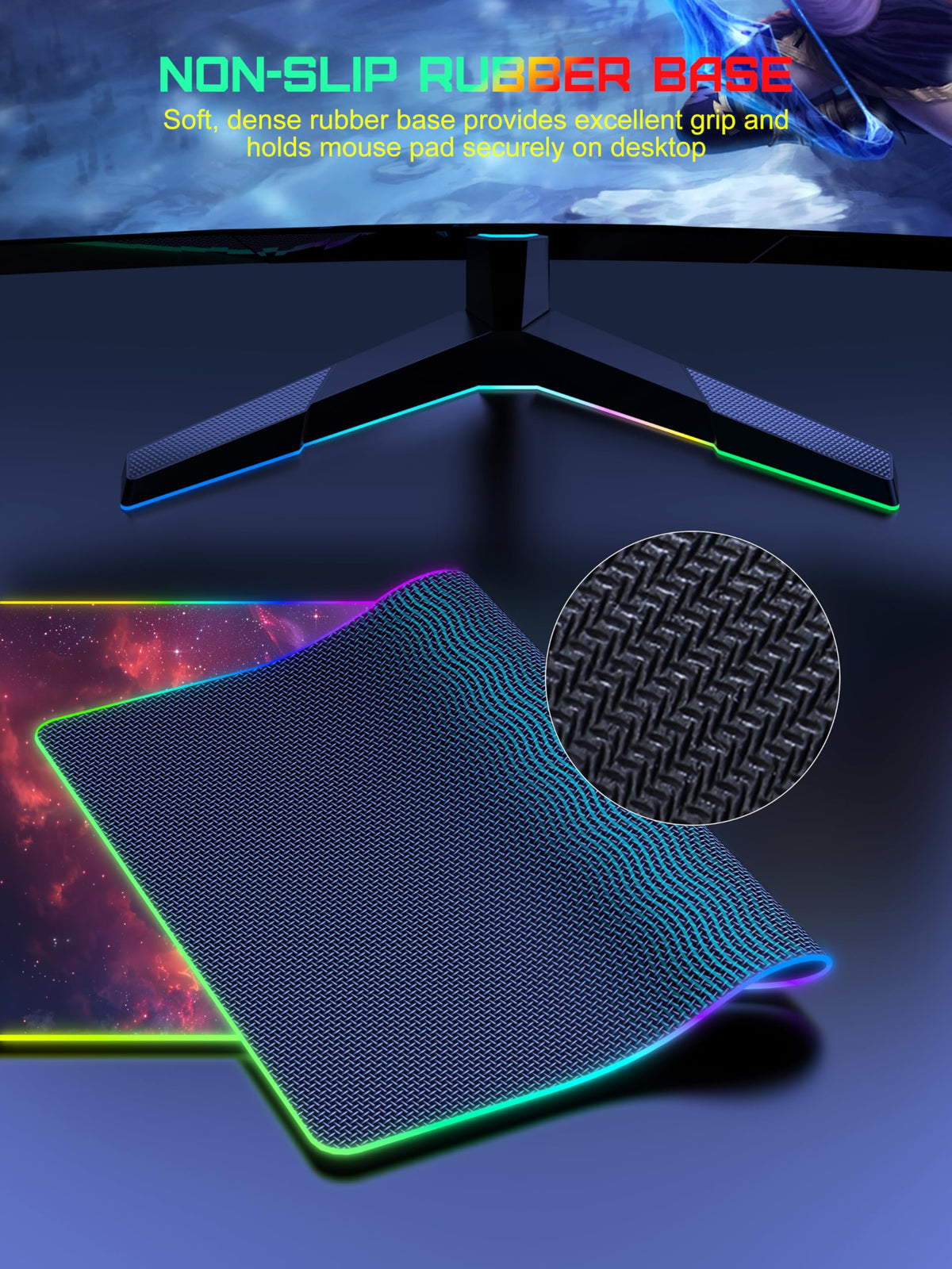 5-in-1 RGB Mouse Pad with Wireless Charging, Gaming Desk Mat, Red Nebula
