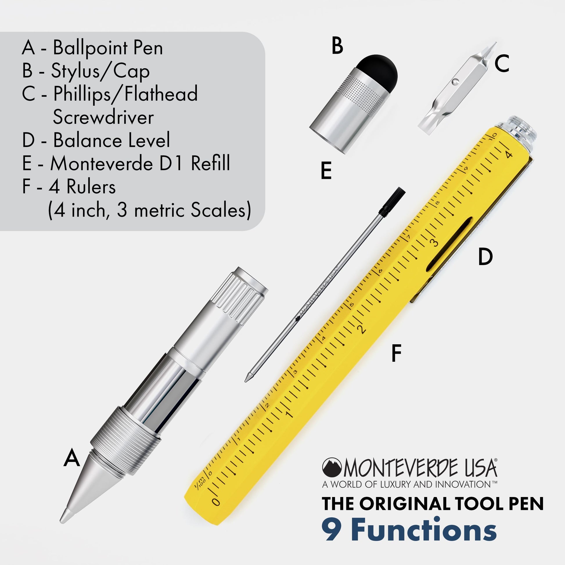 Monteverde One-Touch Stylus Tool Ballpoint Pen, Yellow (MV35212)