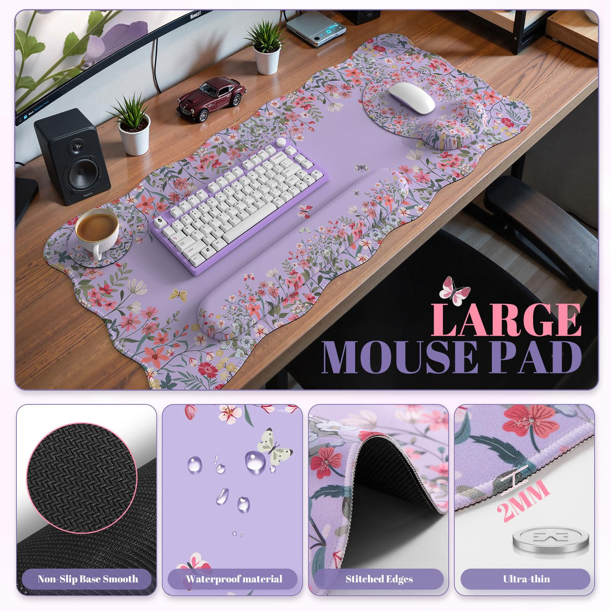 iCasso Computer Mat for Workspace, Purple 35.4"x15.7" Computer Pad