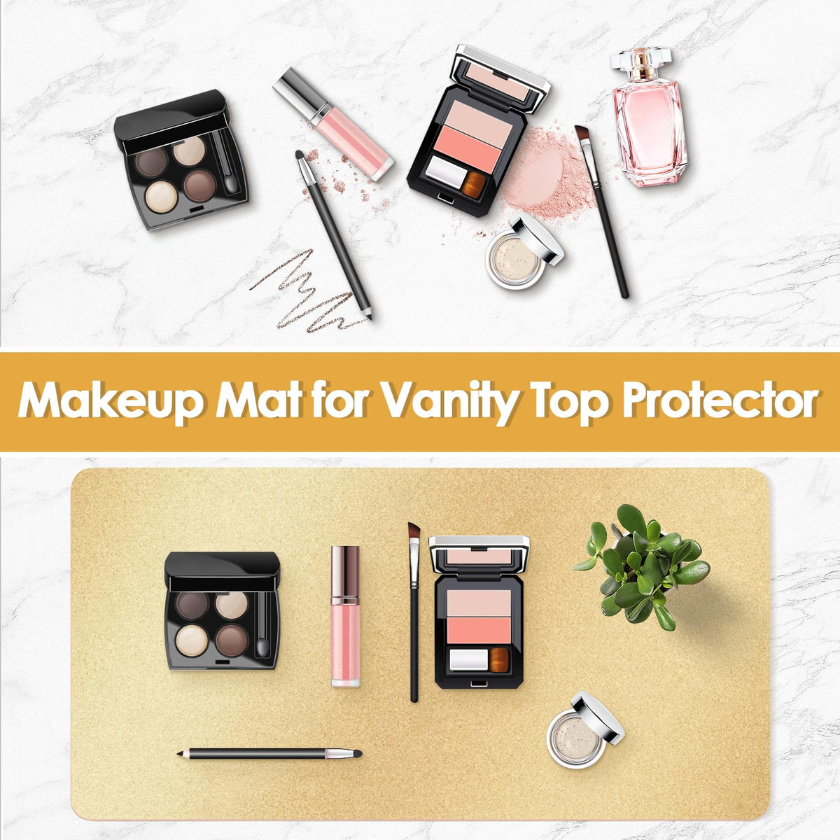 Makeup Mat for Vanity to Protect Desk Top, 35.4x15.7in, Gold and Pink