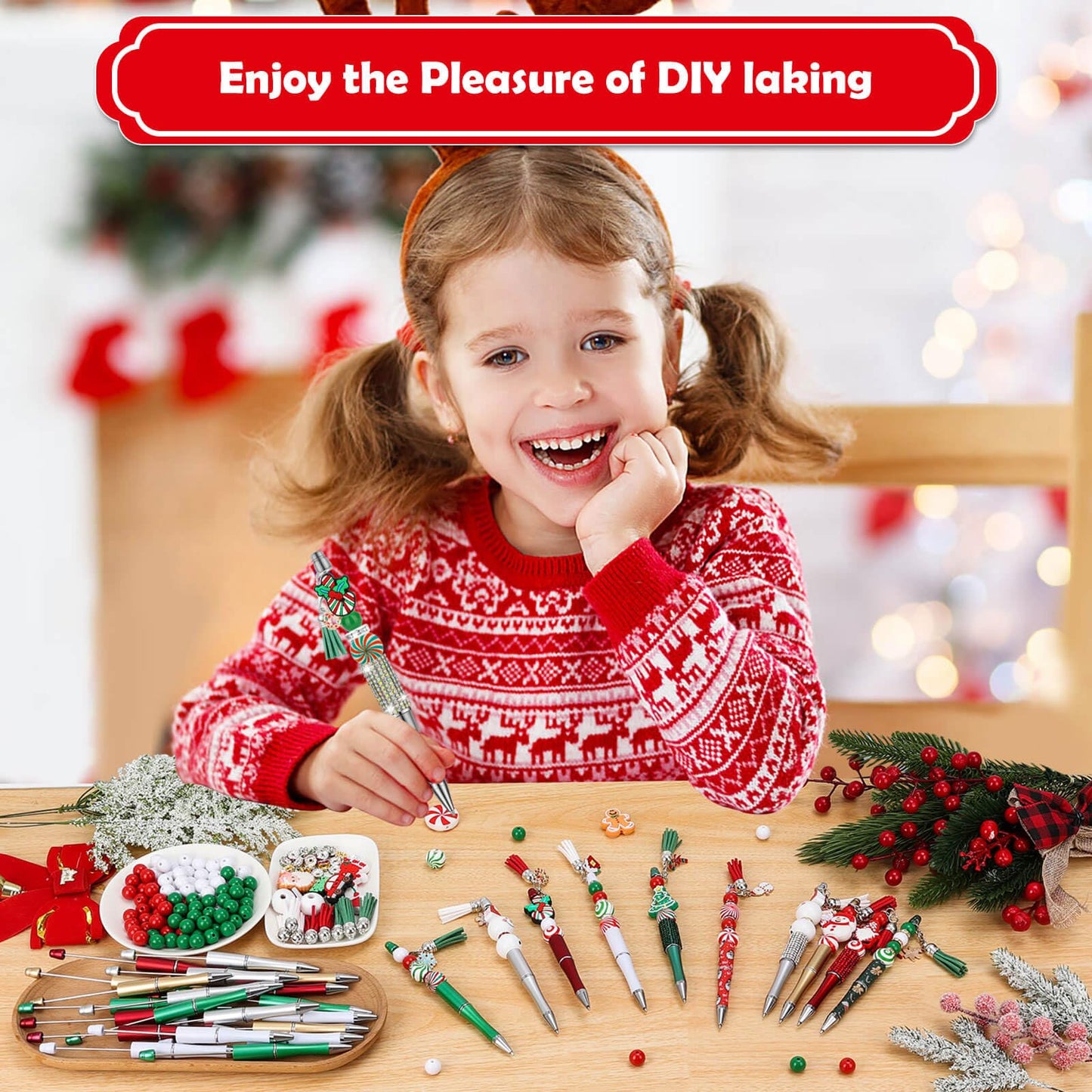 Tetutor 326 Pcs Christmas Beaded Pens Bulk,30 Sets Christmas Pens Bulk with Christmas Focal Beads