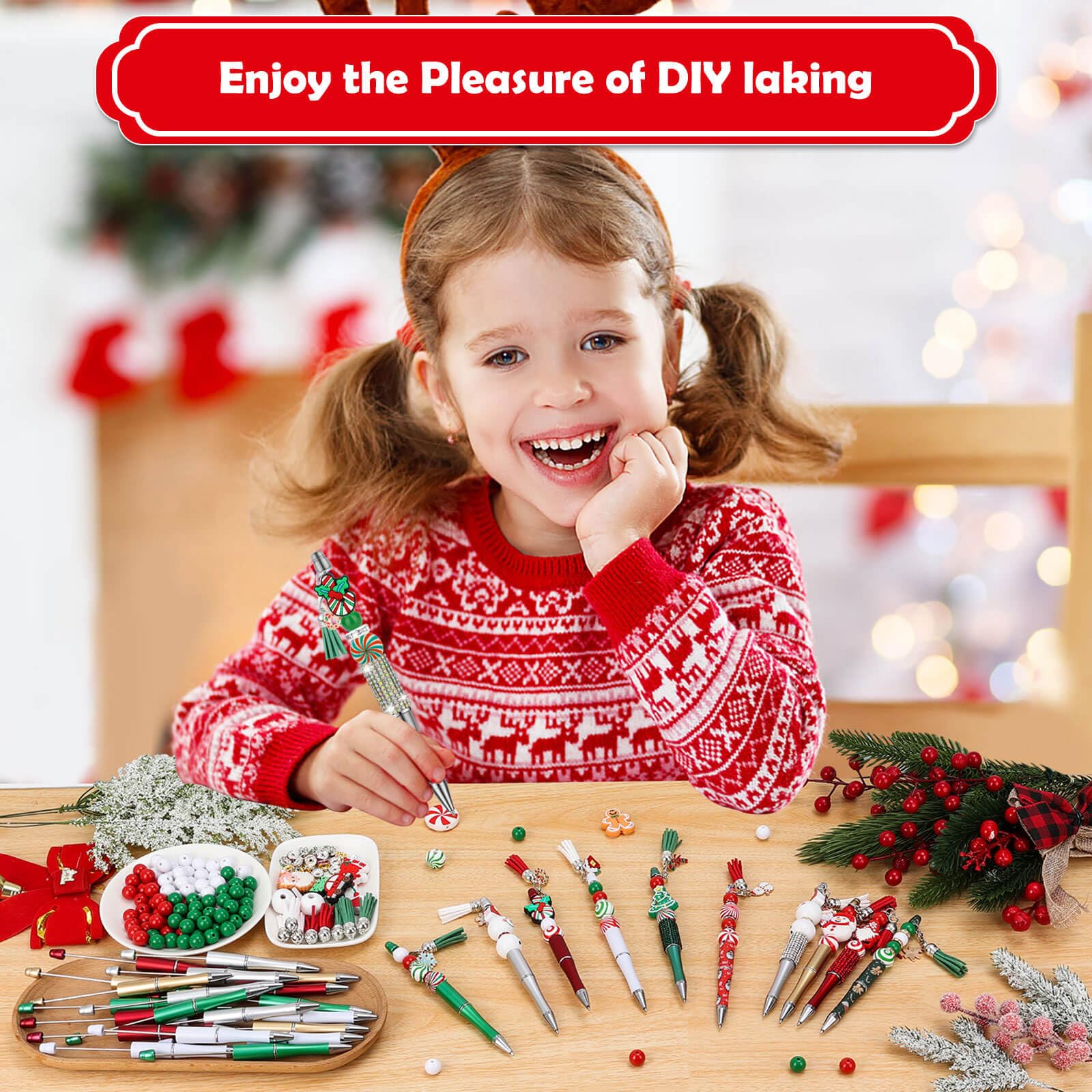 Tetutor 326 Pcs Christmas Beaded Pens Bulk,30 Sets Christmas Pens Bulk with Christmas Focal Beads