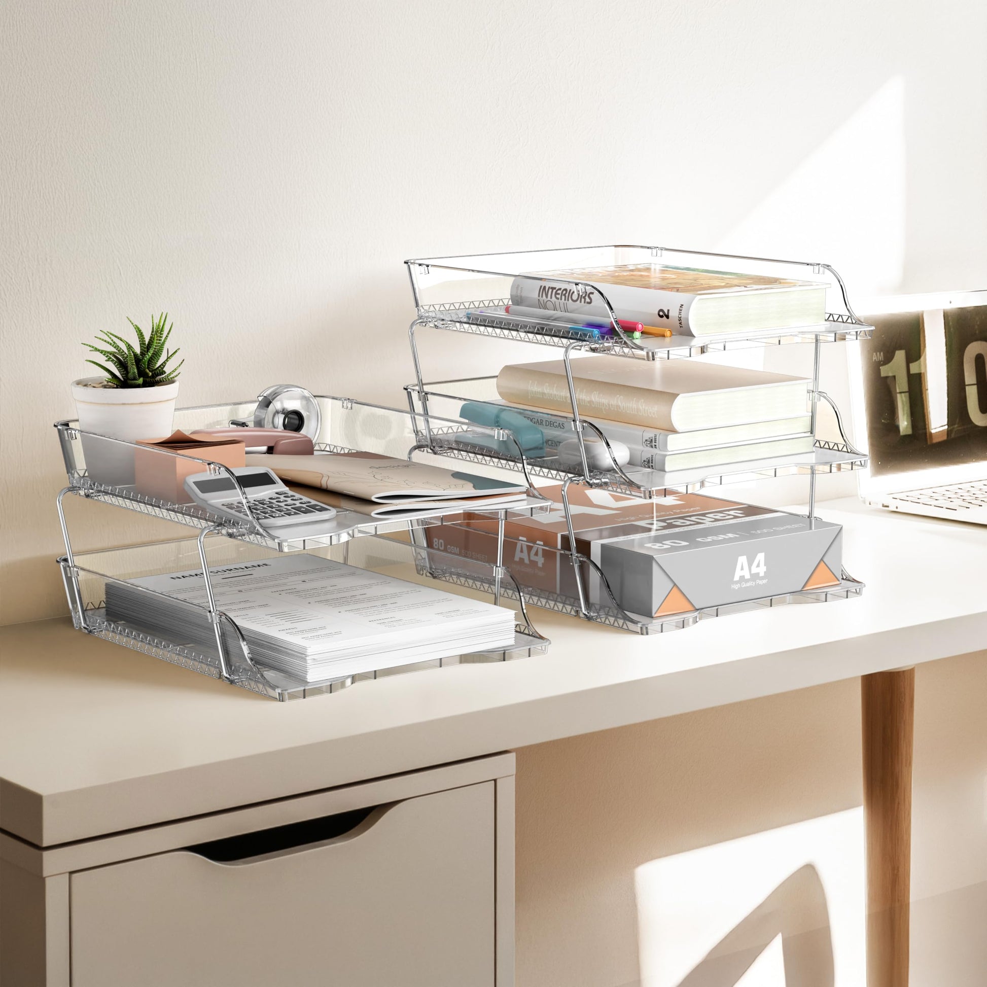 Simple Houseware 2-Tier Stackable Paper Tray for Desk Organizer, Clear