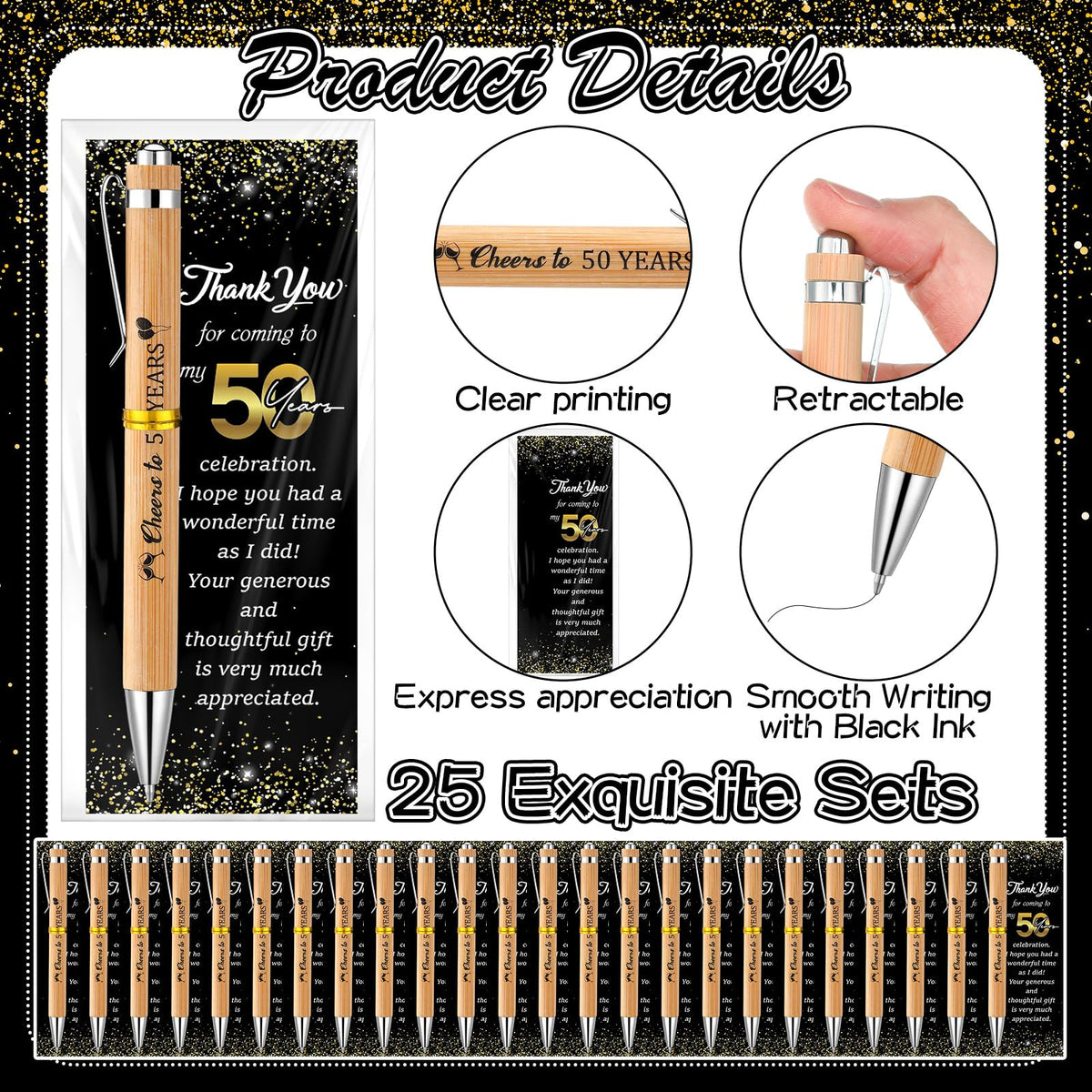 Sayglossy 25 Sets 50th Birthday Party Favors with Pens Andthank You Cards