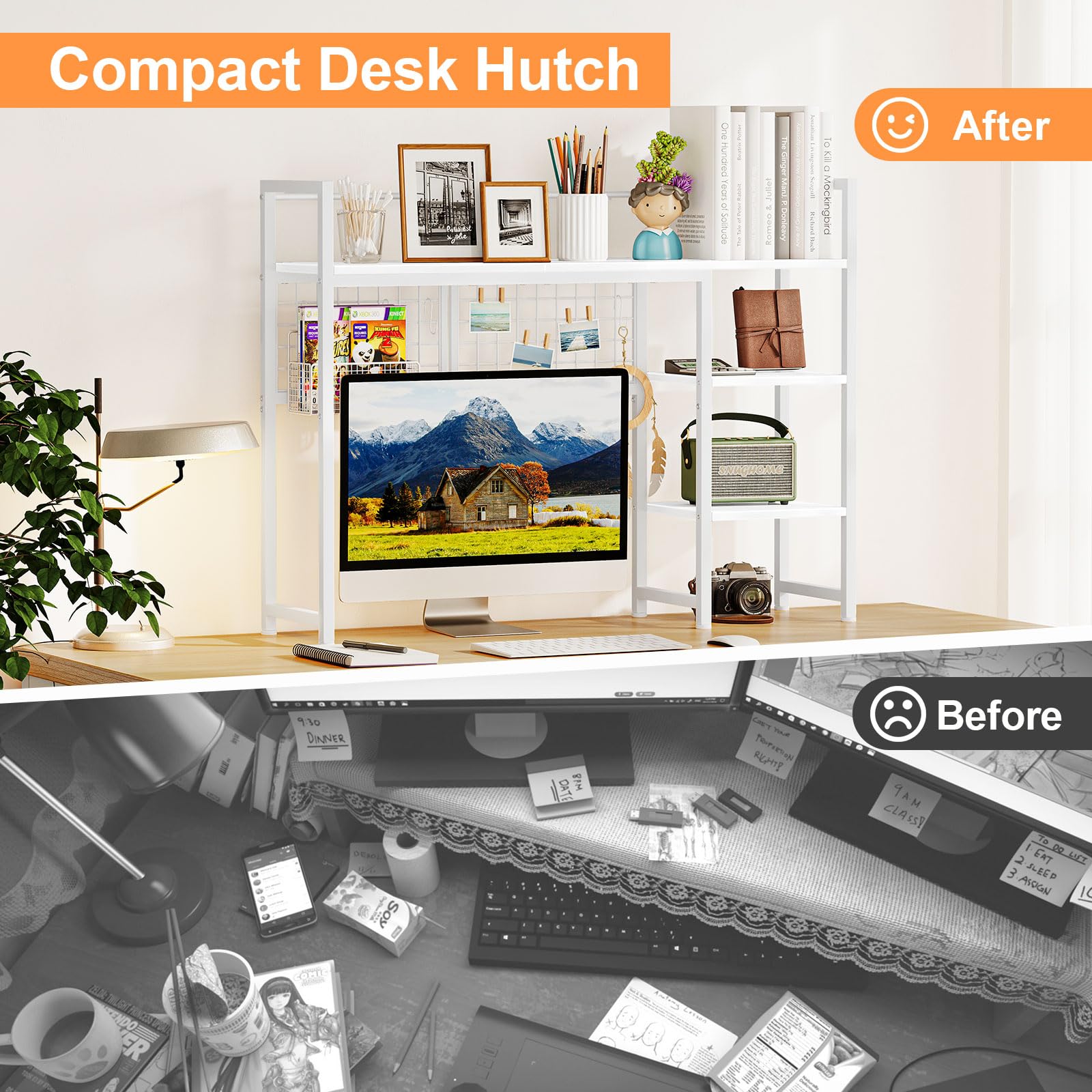 Snughome Desk Shelf, 38.6" Desktop Organizer Shelf, Desk Hutch for Computer Monitor, 4 Tier Desktop