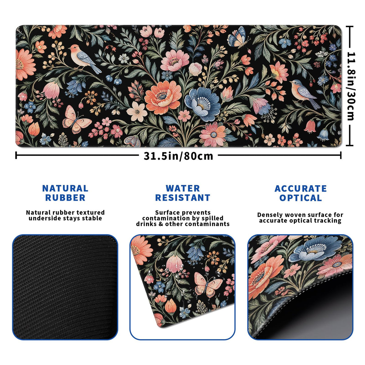 Floral Mouse Pad Flower Desk Mat XL Mouse Gaming Pads, Keyboard Pads Extra Large Desktop Computer