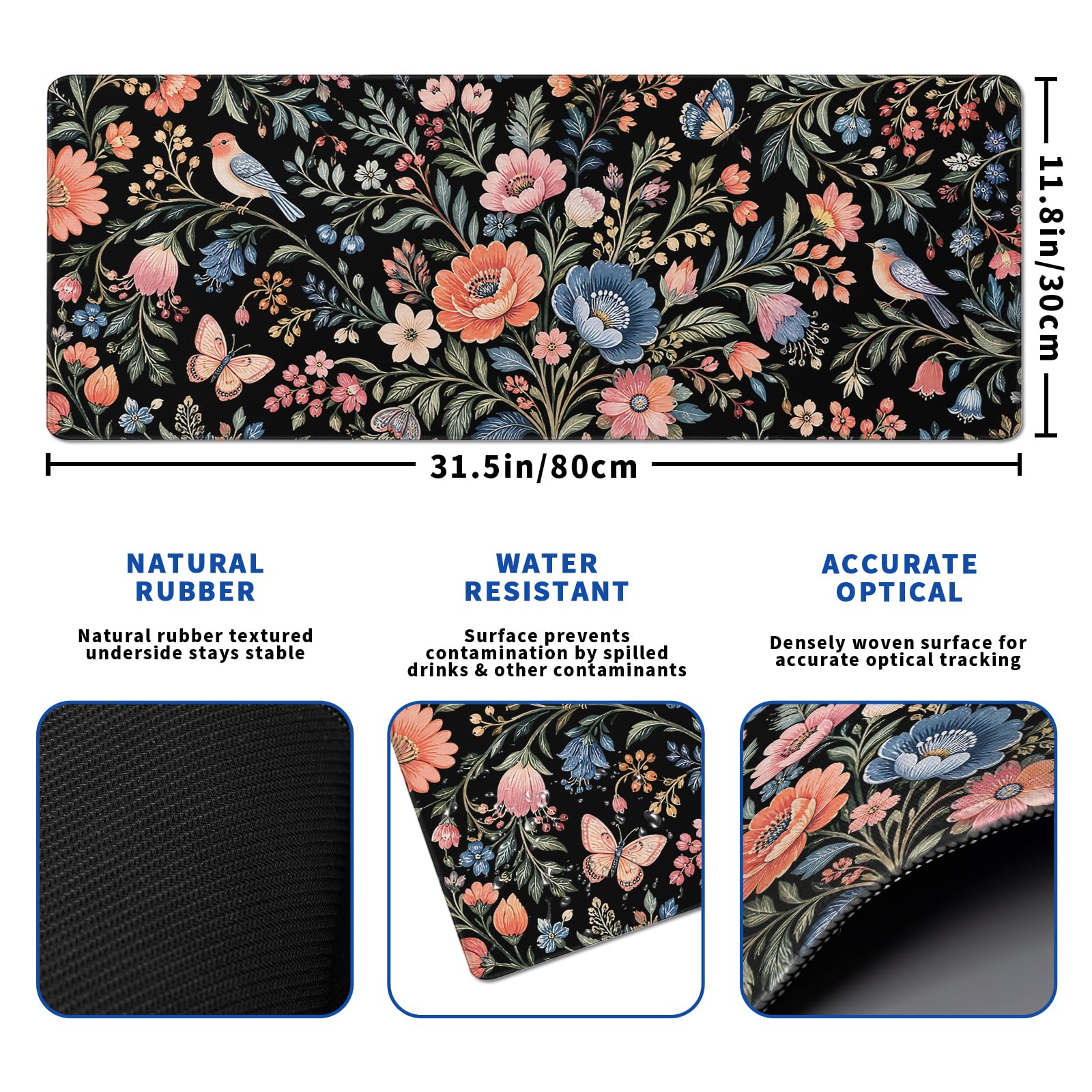 Floral Mouse Pad Flower Desk Mat XL Mouse Gaming Pads, Keyboard Pads Extra Large Desktop Computer