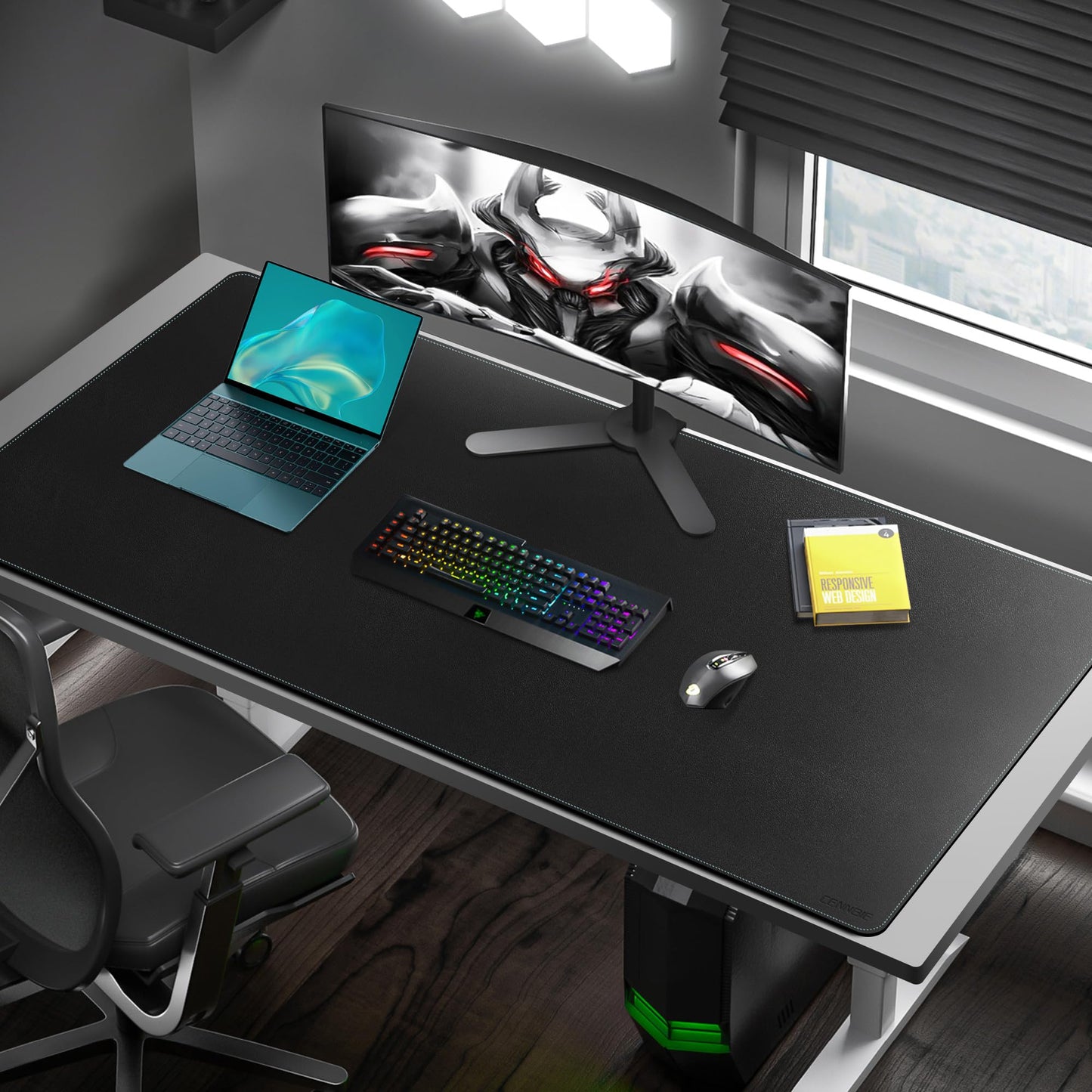 CENNBIE Leather Desk Pad Large, 55.1" x 27.5" Desk Mat Protector (Black)