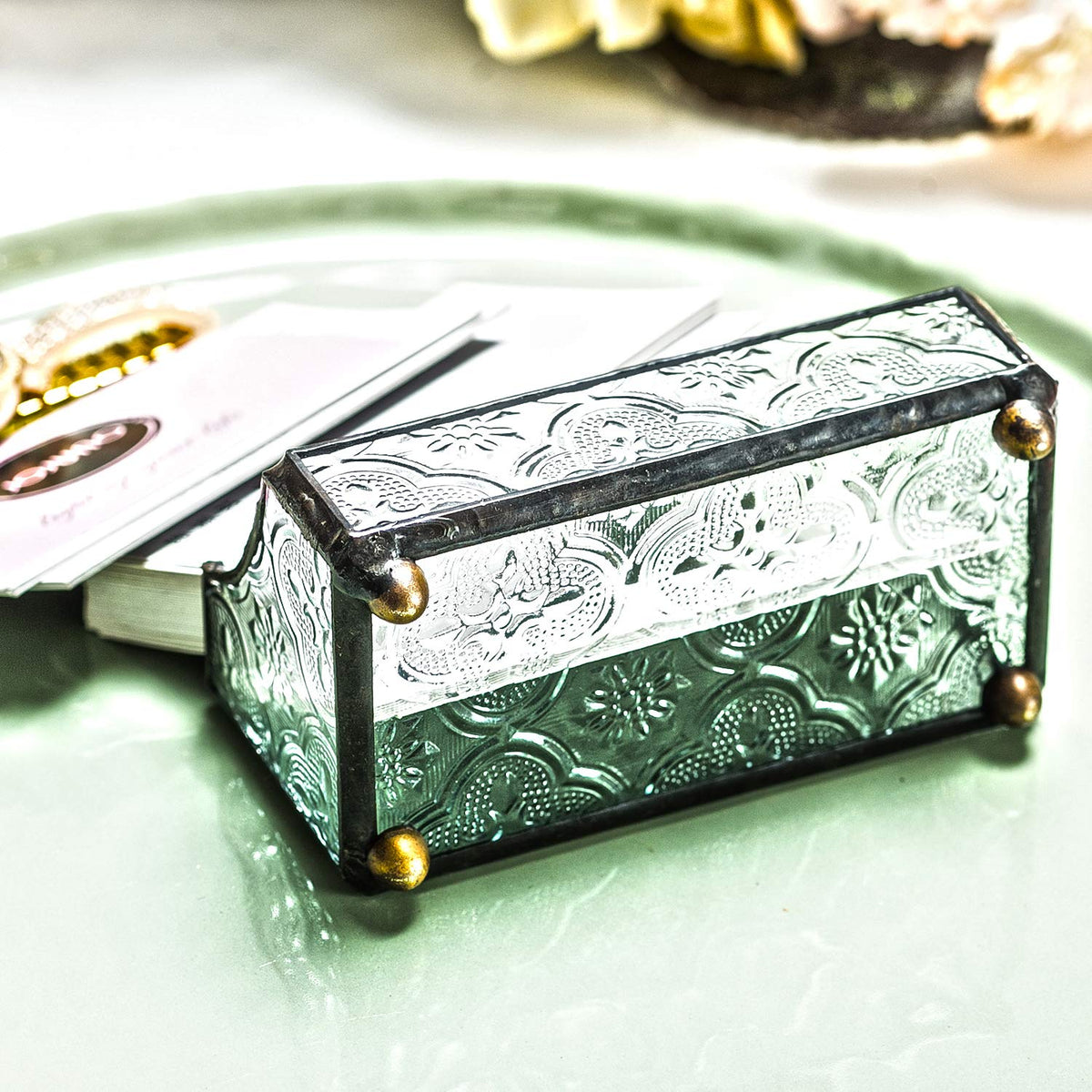 Utopz Retro Stained Glass Business Card Holder, Name Card Display Holder, Mosaic Glass Professional