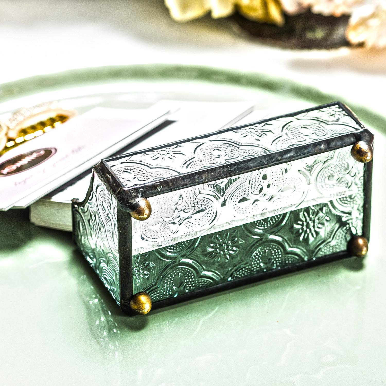 Utopz Retro Stained Glass Business Card Holder, Name Card Display Holder, Mosaic Glass Professional