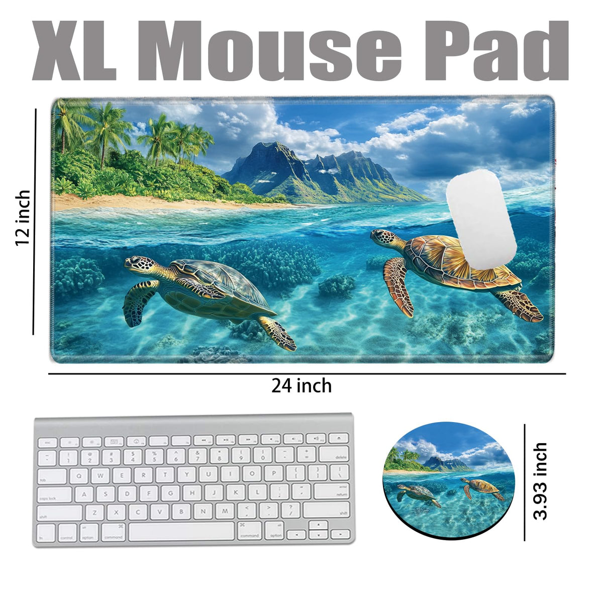 Gaming Mouse Pad Sea Turtle Mousepad 24x12 Inch Desk Mat XL Long Desk Pad Non-Slip Rubber Base