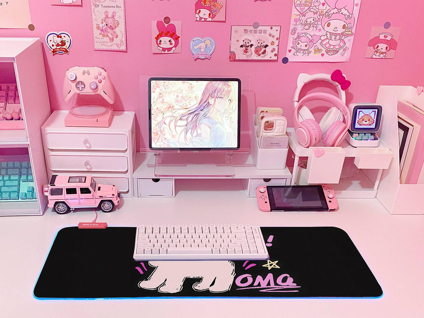 JMIYAV Pink RGB Gaming Mouse Pad 31.5x12 Inch PC XL Large Extended Glowing Led Light Up Desk Pad