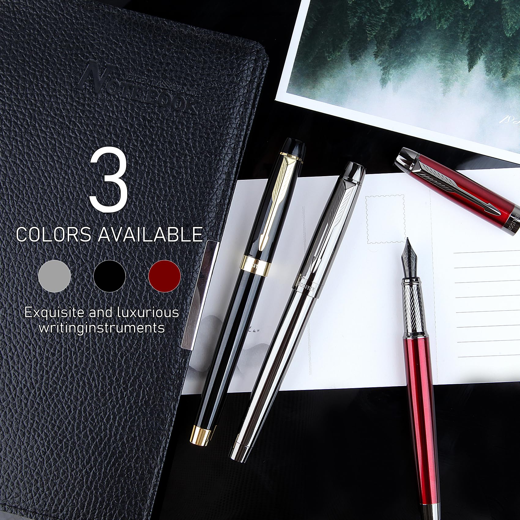 BOCIYER Fountain Pen with Fine Nib & Black Ink, Refillable & Elegant Bent Nib Design, Calligraphy
