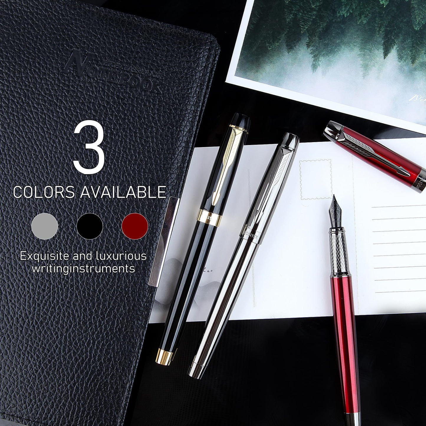 BOCIYER Fountain Pen with Fine Nib & Black Ink, Refillable & Elegant Bent Nib Design, Calligraphy