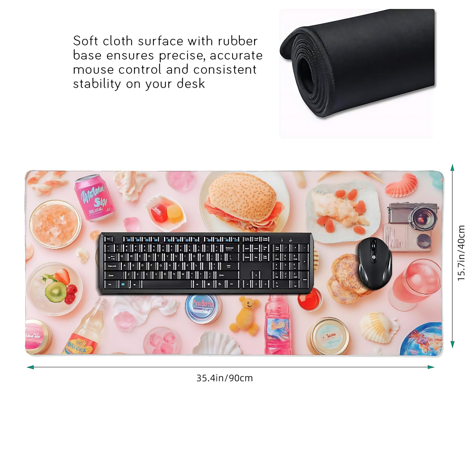 Cute Aesthetic Party Gaming Mouse Pad, Pink Minimalist Desk Mat with Anti-Slip Base & Stitched