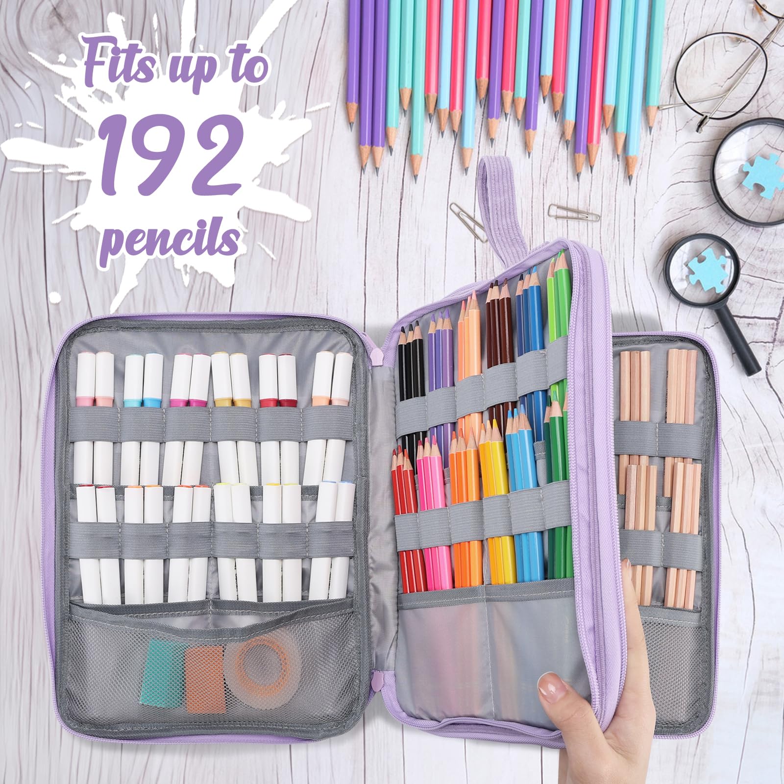 VASCHY Colored Pencil Case, Corduroy Large Pencil Pouch for Art Pens Markers Gel Pens Big Holder