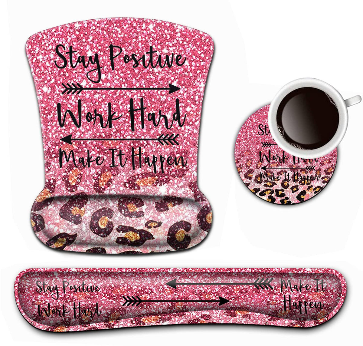 Keyboard Wrist Rest and Mouse Pad Wrist Support Set,Stay Positive Work Hard and Make It Happen Cute