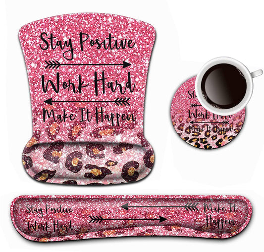 Keyboard Wrist Rest and Mouse Pad Wrist Support Set,Stay Positive Work Hard and Make It Happen Cute