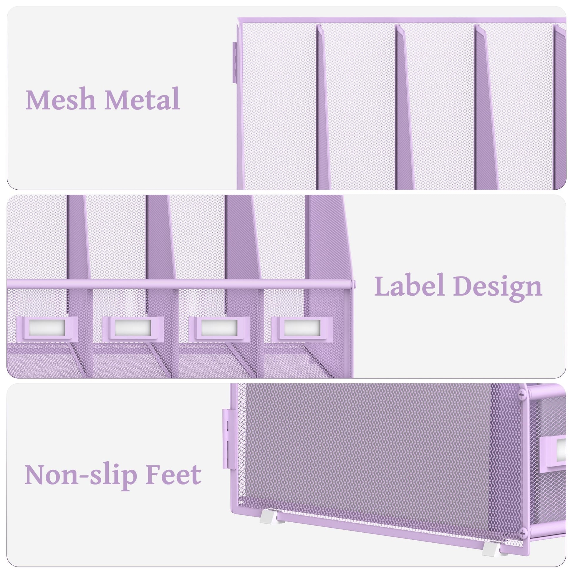 SUPEASY Desk Organizers Metal Desk Magazine File Holder with 5 Vertical Compartments Rack File