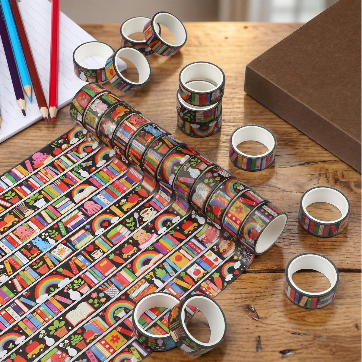 Janlaugh 24 Rolls Book Washi Tape for Craft, Reading Washi Tapes, Rainbow