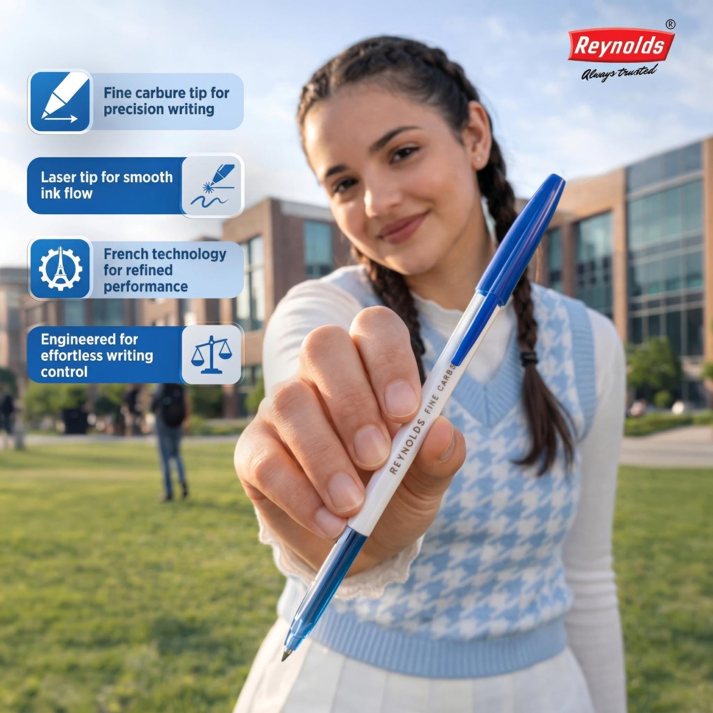 Reynolds 045 60 PENS BLUE | PENS WITH COMFORTABLE GRIP |BALL PENS FOR WRITING | PEN FOR STUDENTS &