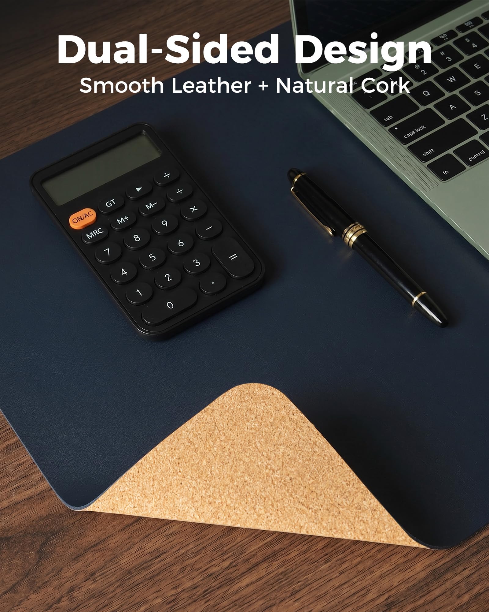 Aothia Dual-Sided Desk Mat, FSC Cork & PU Leather Desk Pad, Large Mouse Pad & Writing Surface for