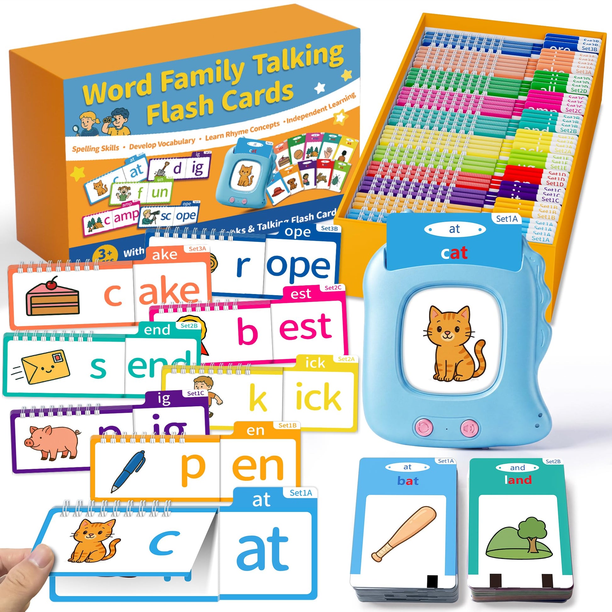 Sinoome Phonics Flip Book & Talking Flash Cards, Word Family Build Book Set