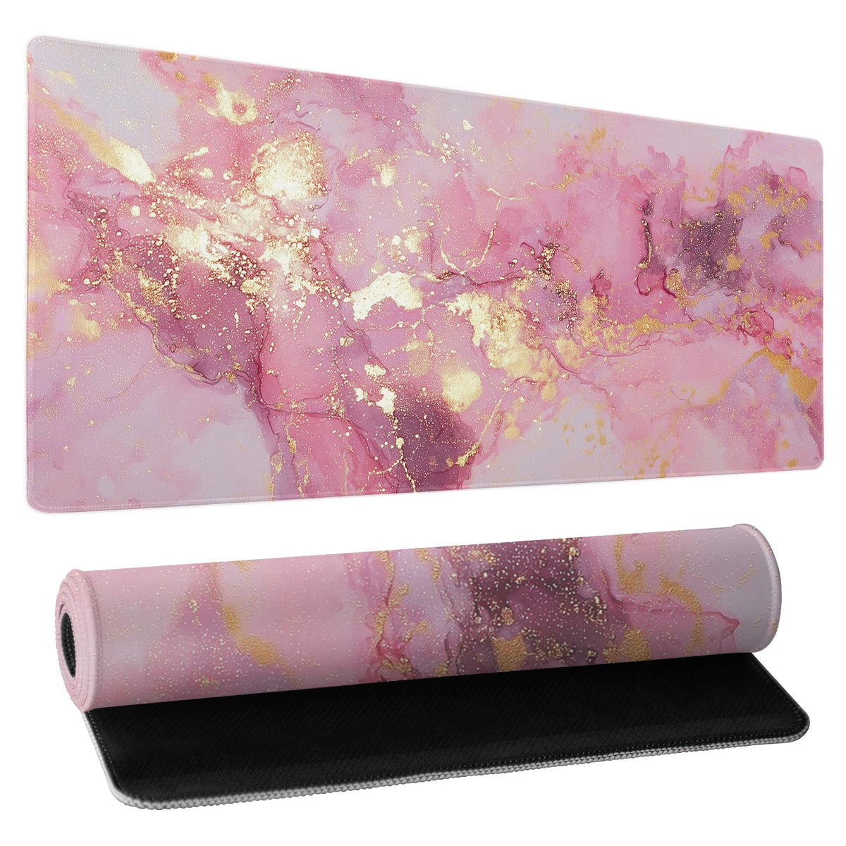 Gold Pink Marble Mouse Pad Extended Large 31.5x11.8in Coquette Kawaii Desk Mat Preppy Trendy